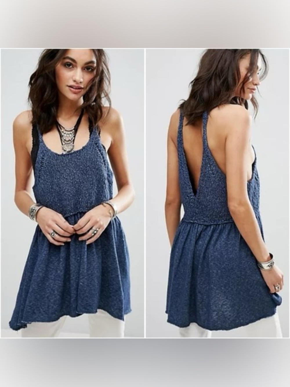 NWT Free People Navy Knit Mountain View Tunic Top Mini Dress Large